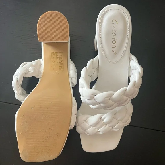 Greatonu Braided 3.35” Heels in white, cream, and tan - Picture 8 of 12